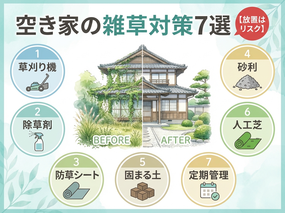 【放置はリスク】空き家の雑草対策7選！予期せぬトラブルを避けるためにできること アイキャッチ画像