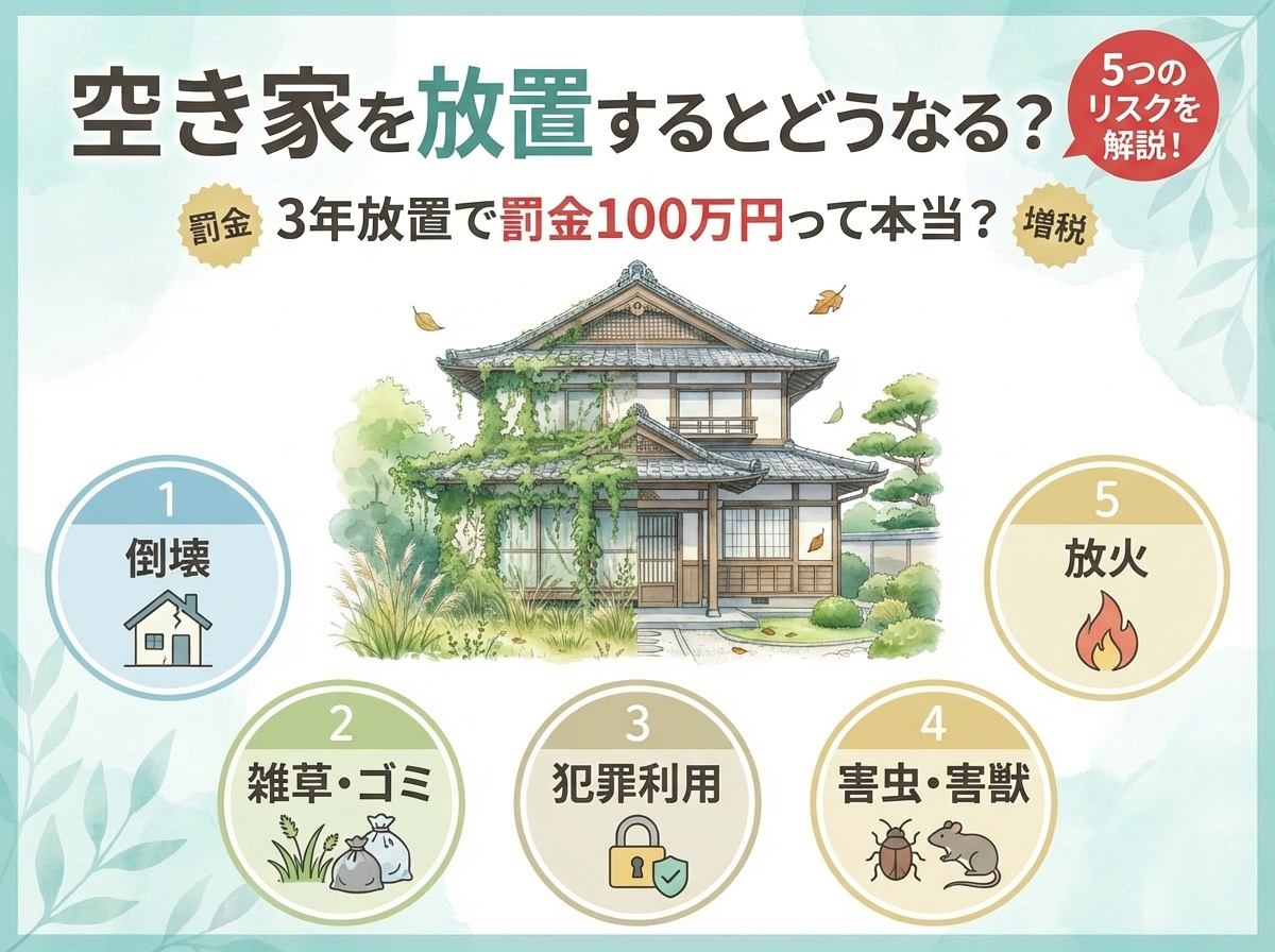 空き家を放置するとどうなる？5つのリスクを解説！3年放置で罰金100万円って本当？ アイキャッチ画像